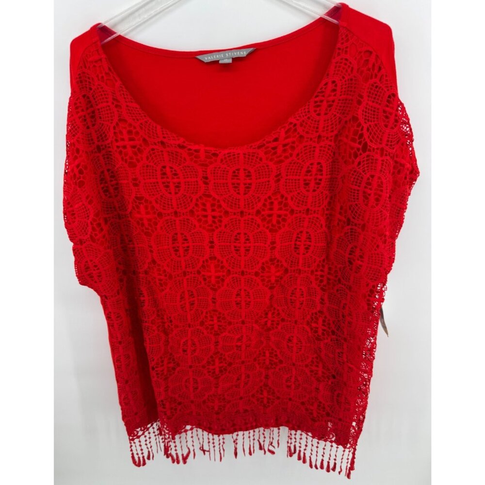 Valerie Stevens Fiery Red Plus Size 2X Crochet Lace Fringe Top New